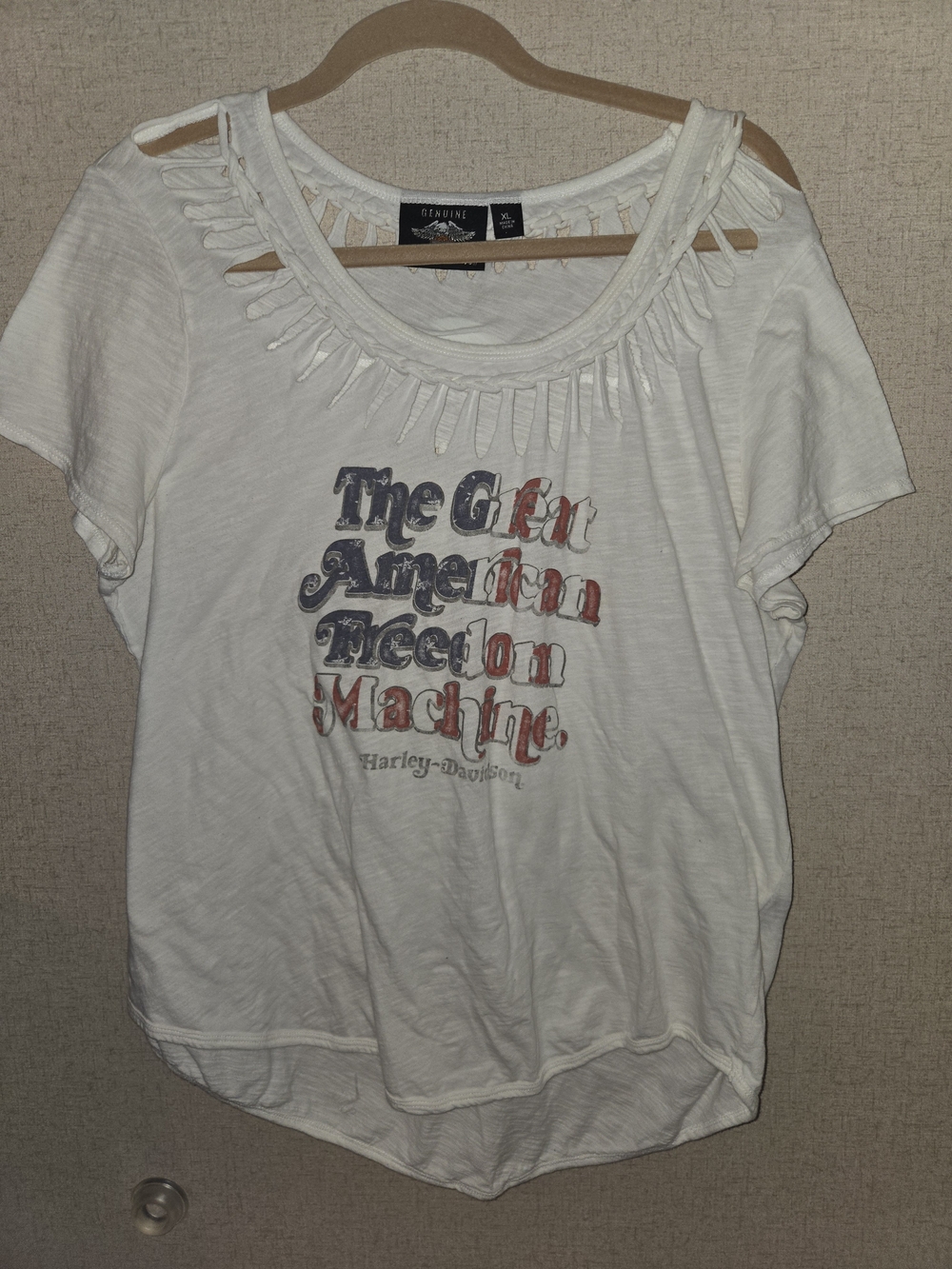 Harley-Davidson White Distressed American Graphic Fringe Tee